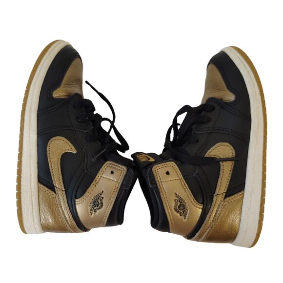 Nike AIR JORDAN 1 Retro High OG TD Black Metallic Gold Toddler 10C Hi Top Shoes - Picture 5 of 8